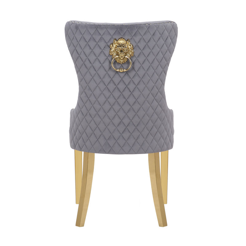 Luxury Velvet Dining Chair with Gold Legs & Lion Ring Back Accent