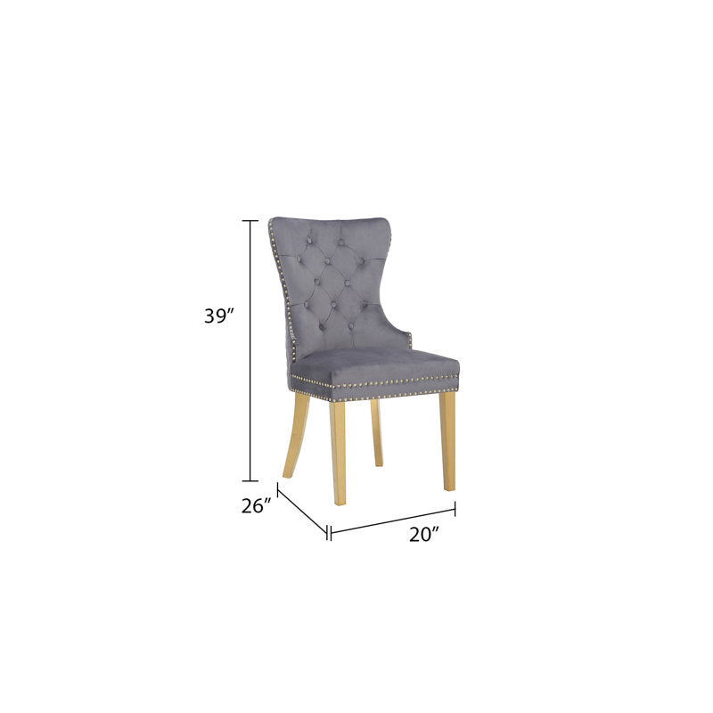 Luxury Velvet Dining Chair with Gold Legs & Lion Ring Back Accent