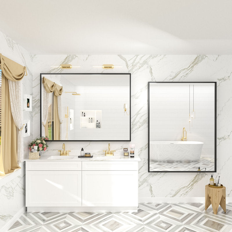 Modern bathroom with white marble walls, a sink, and a bathtub.