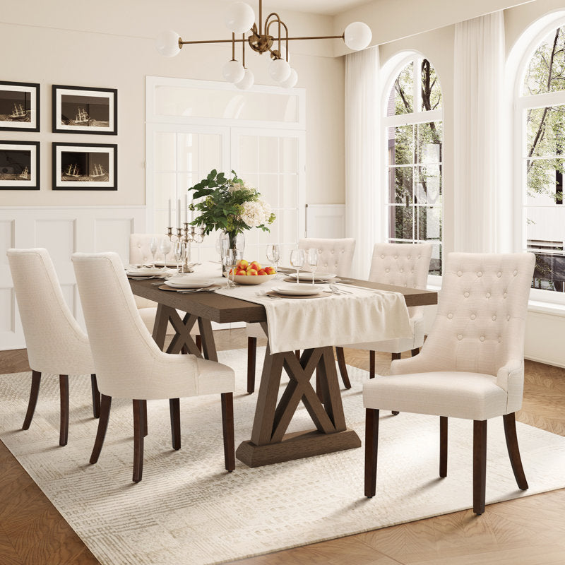Tufted Wingback Dining Chairs Set of 2 | Linen Fabric Parsons Dining Chairs