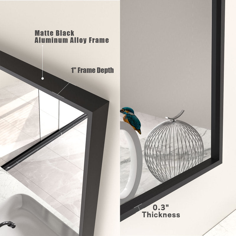 Matte black aluminum alloy frame with measurements and a decorative item inside.