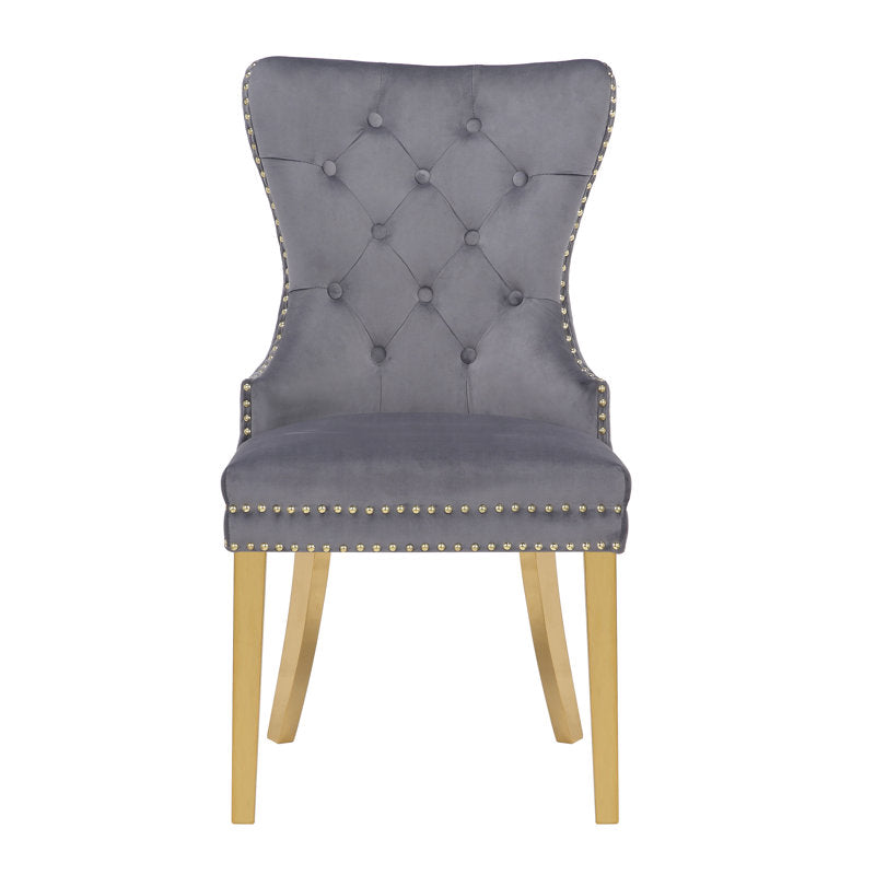 Luxury Velvet Dining Chair with Gold Legs & Lion Ring Back Accent