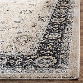 SAFAVIEH Lyndhurst Collection Area Rug - 7' Square, Light Beige & Anthracite, Traditional Oriental Design, Non-Shedding & Easy Care, Ideal for High Traffic Areas in Living Room, Bedroom