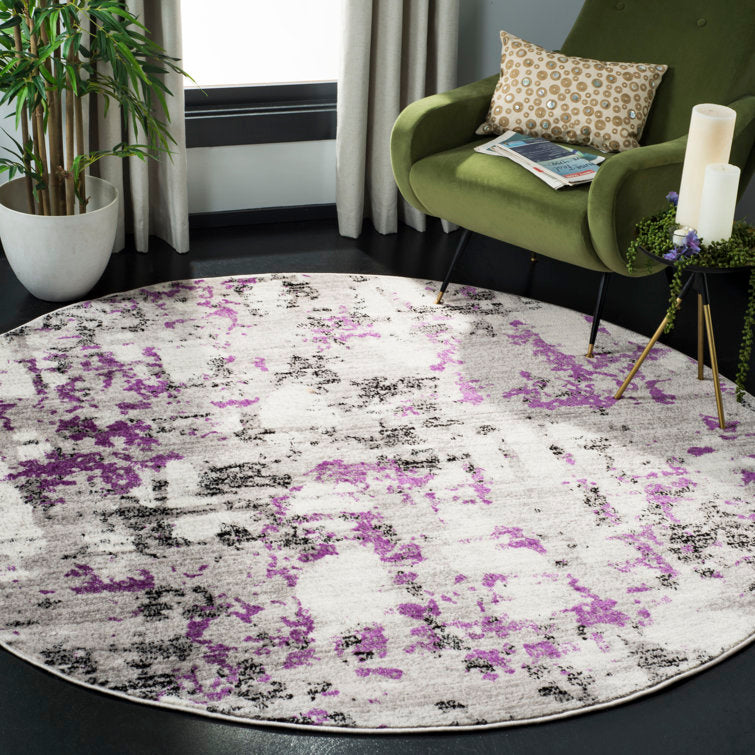 Tapis Jeter abstrait gris/violet rond de 2,44 m