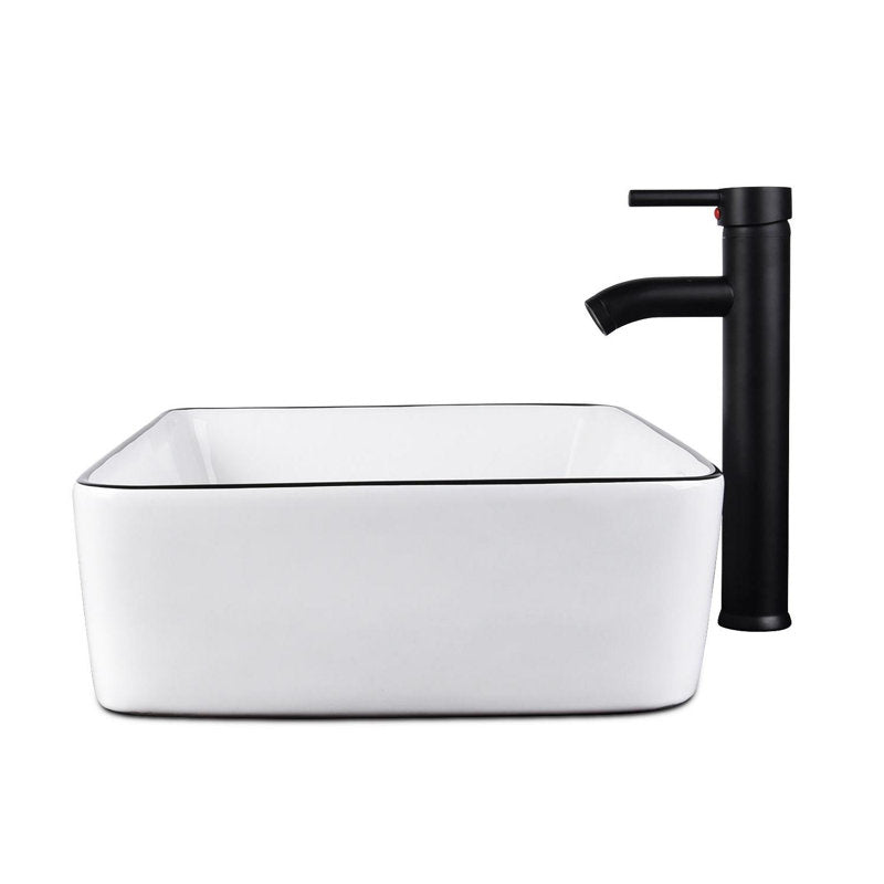 Vasque rectangulaire moderne en céramique blanche avec robinet