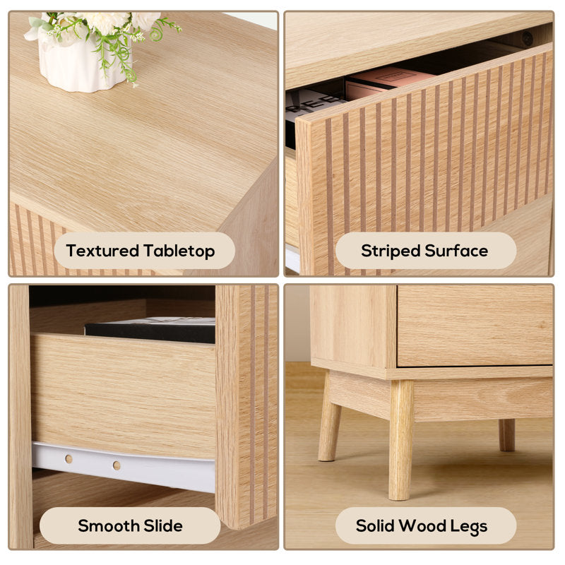 Tables de chevet en bois rainuré avec 2 tiroirs (lot de 2)