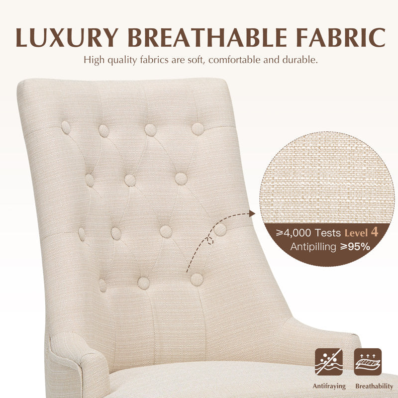 Tufted Wingback Dining Chairs Set of 2 | Linen Fabric Parsons Dining Chairs