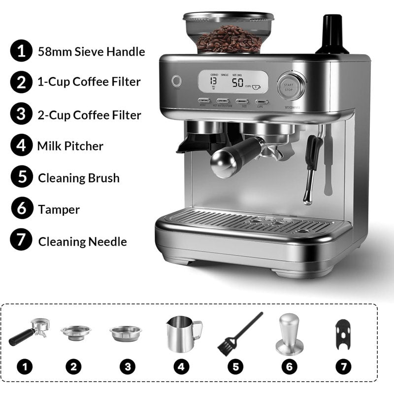 Kazoo 15-bar Espresso Machine with PID Temperature Control and Smart LCD Screen