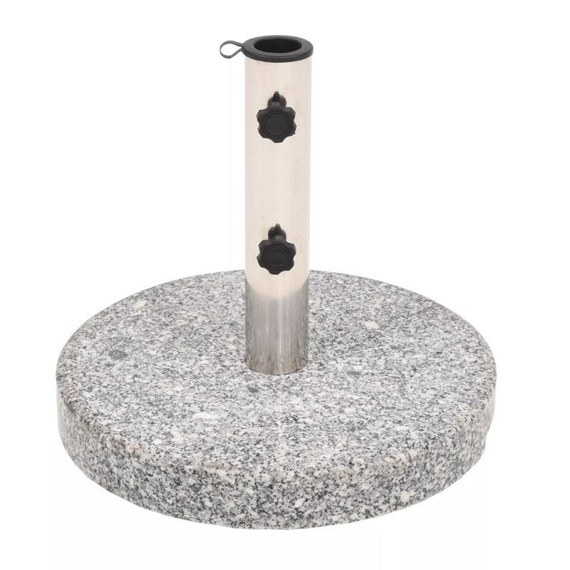 Pied de parasol rond de 20 kg avec poignées, plaque en granit, tuyau en acier inoxydable, granit gris 40 cm x 36,5 cm