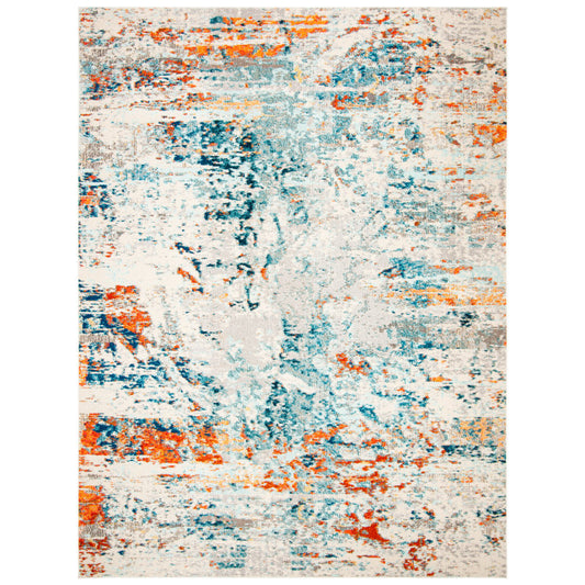 Tapis abstrait crème/orange/bleu 9 x 12 pieds