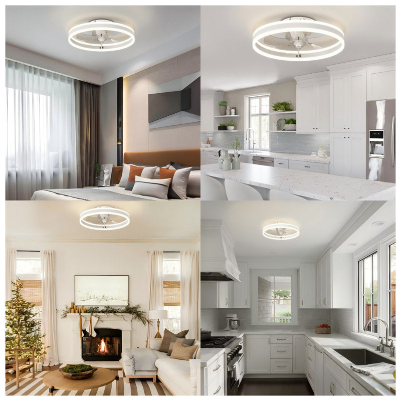 Ventilateur de plafond LED moderne et discret de 40 cm (15,75 po), contrôle par application et télécommande, 6 vitesses, toutes saisons
