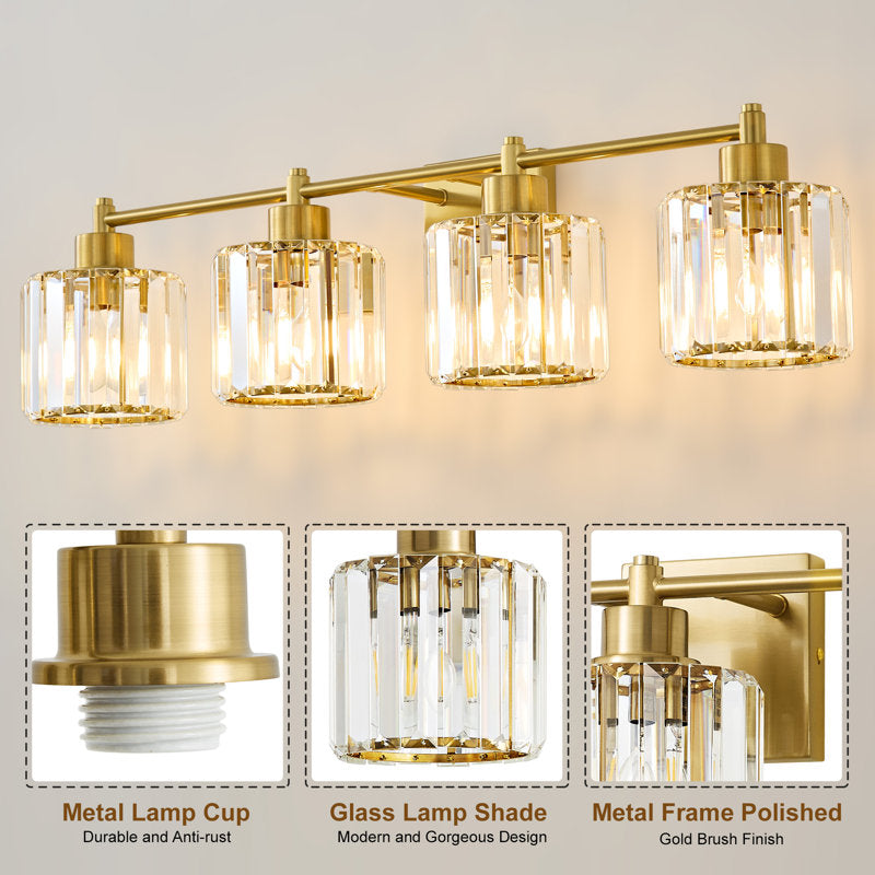 Berto 3-Light Dimmable Bathroom Light Fixture with Crystal Shade