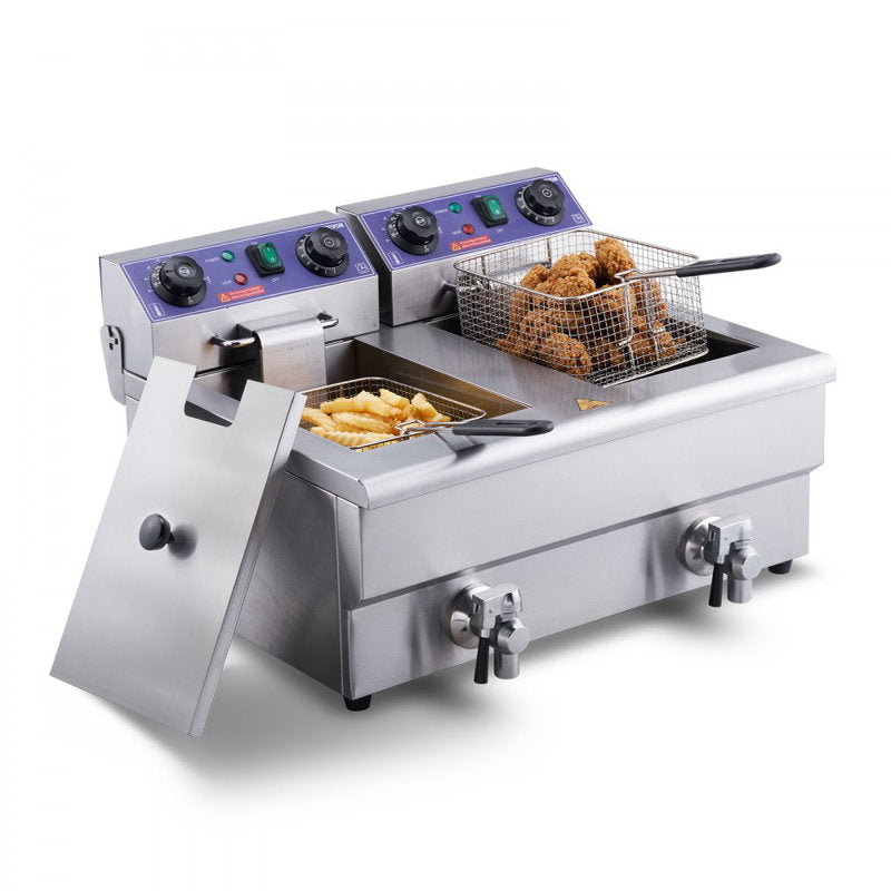 Friteuse électrique VEVOR 24L, avec minuterie et filtration d'huile, deux paniers amovibles et couvercle inclus