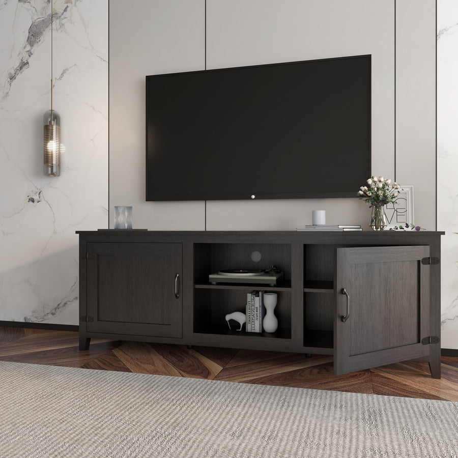 Montel 70'' W Storage Credenza TV Stand Storage Media Console Entertainment Center,Tradition Black,With Doors