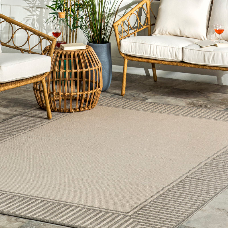 Tapis d'intérieur/extérieur tissé à la machine Alegre, brun clair, 8 x 10