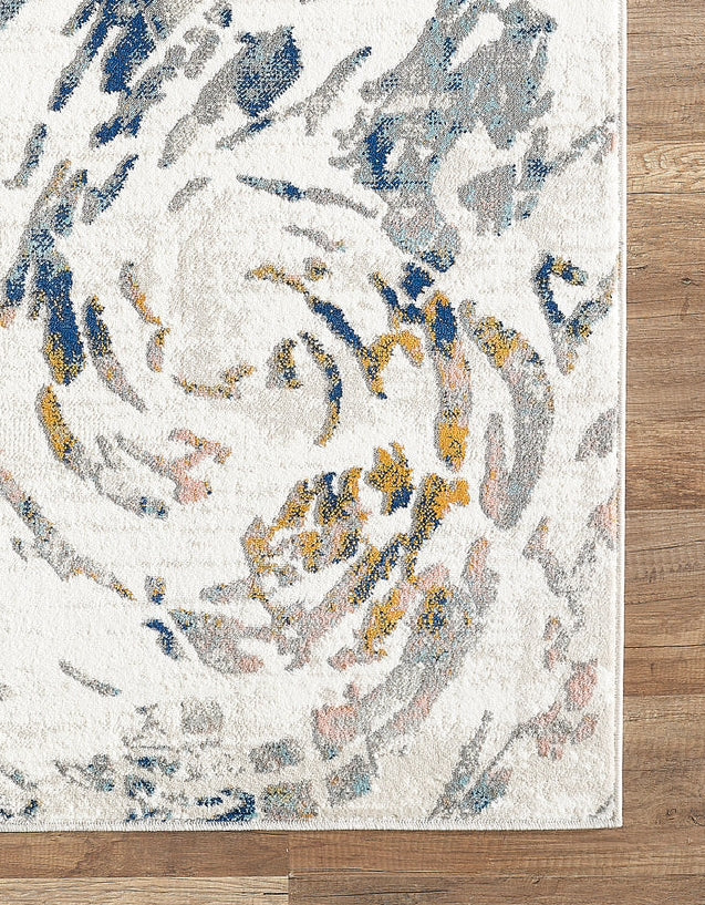 Abani Porto Contemporary Swirl Light Blue and Burnt Orange Area Rug 7'9 x 10'2"
