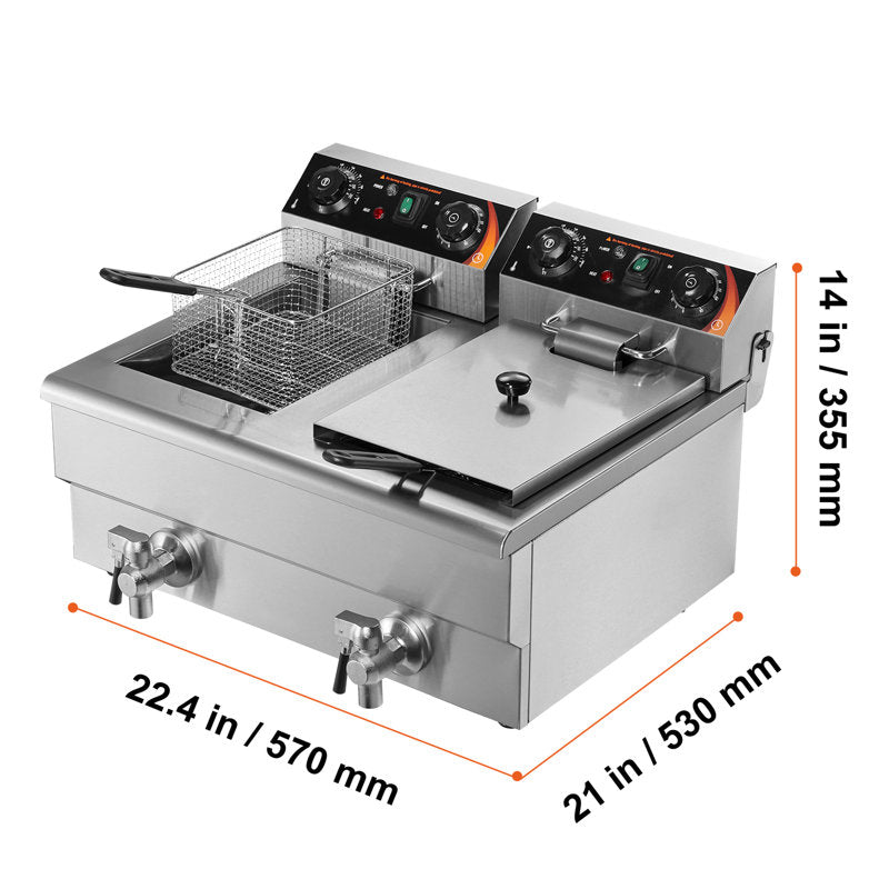 Friteuse électrique VEVOR 24L, avec minuterie et filtration d'huile, deux paniers amovibles et couvercle inclus