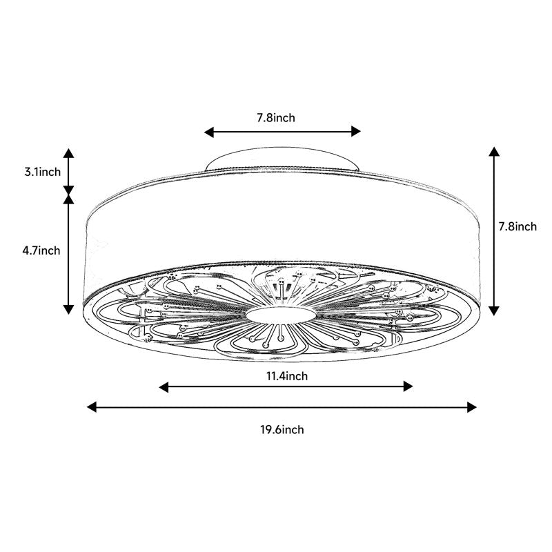 Measurement chart of a ceiling light fixture with dimensions labeled.