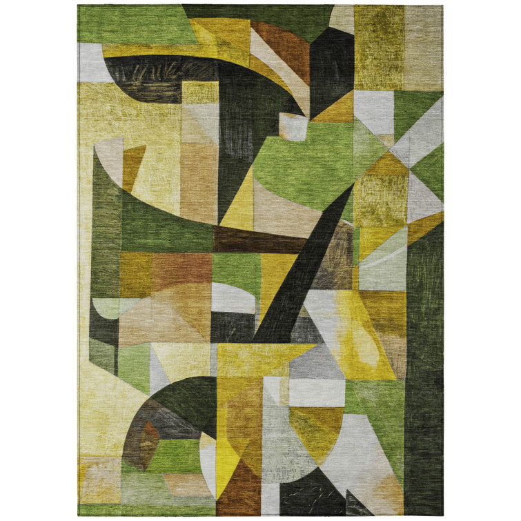 Tapis vert Xhevrie lavable en machine pour intérieur/extérieur 8x10