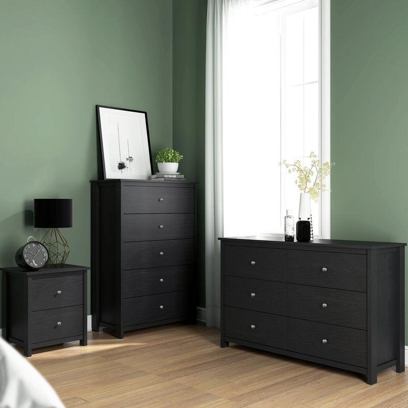 Commode standard Isenbert à 6 tiroirs, largeur 120 cm (47,2 po), couleur noire