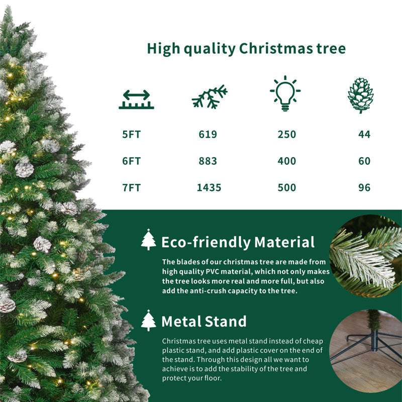 Sapin de Noël artificiel lumineux Stephanie 6' pré-illuminé avec flocons de neige et pommes de pin 
