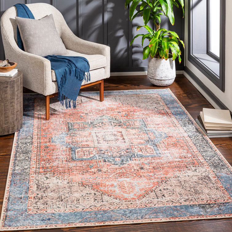 Mya Oriental Rug brick red / light gray Machine Washable 6'7 x9'