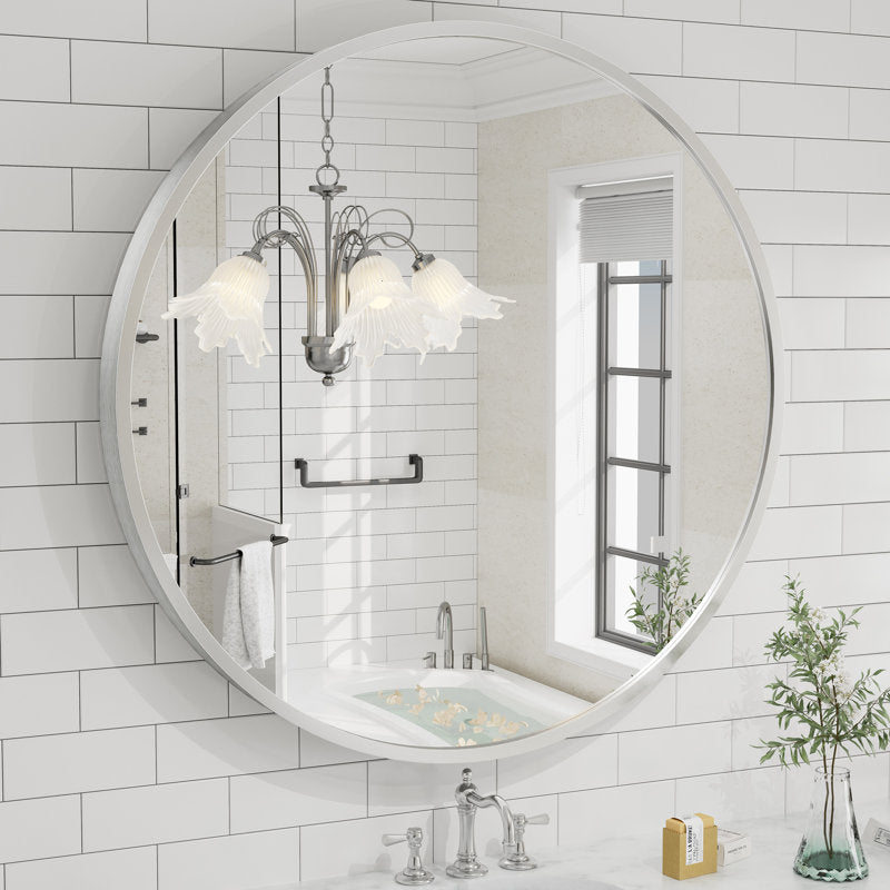Miroir mural en alliage d'aluminium Hermien (rond, nickel brossé, 40 po)