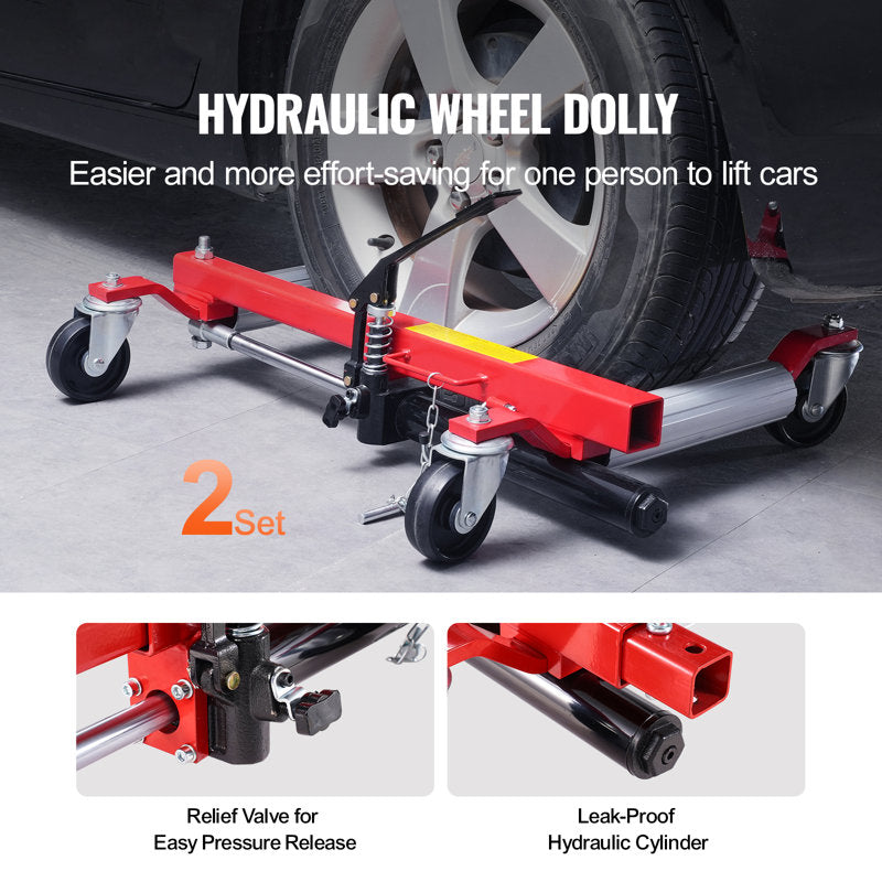 Wheeled dolly, 1500 lb maximum capacity, push dolly with 360° swivel wheels, heavy-duty hydraulic vehicle jack for car repair (Set of 2)