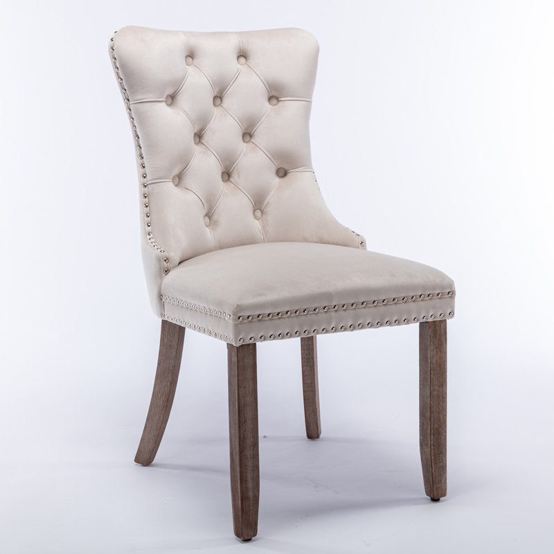 Ensemble de 2 chaises de salle à manger Farjana, couleur beige, pieds en bois