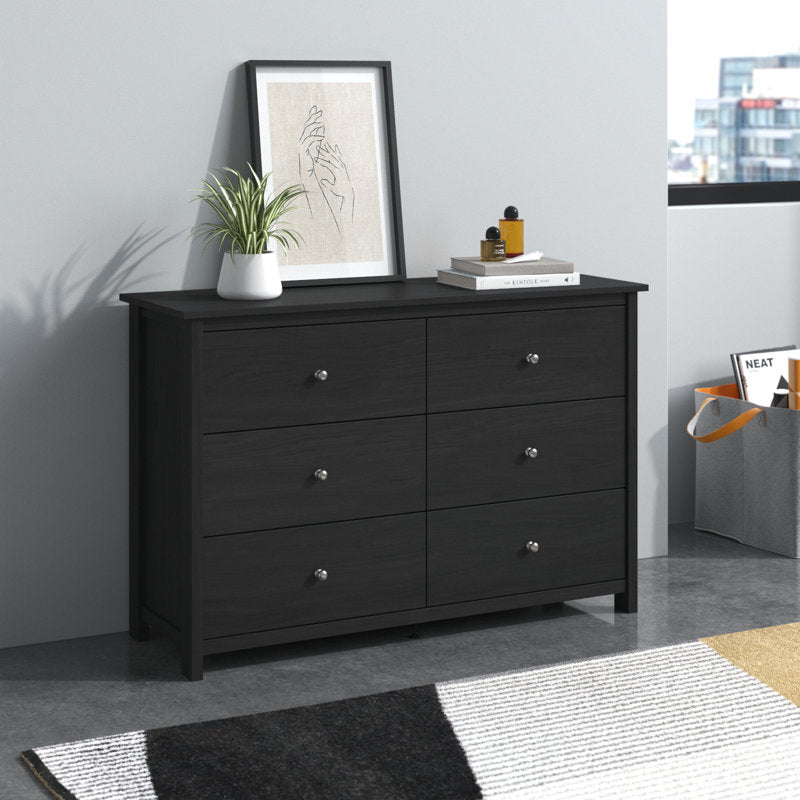 Commode standard Isenbert à 6 tiroirs, largeur 120 cm (47,2 po), couleur noire
