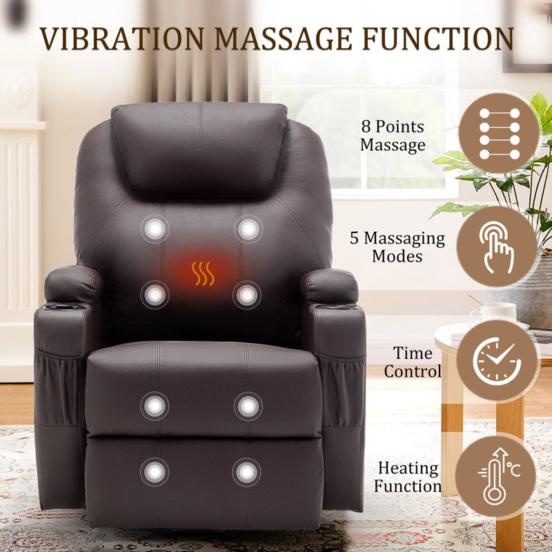 Power Lift electric recliner chair with massage and heat for seniors with side pockets and 2 cup holders