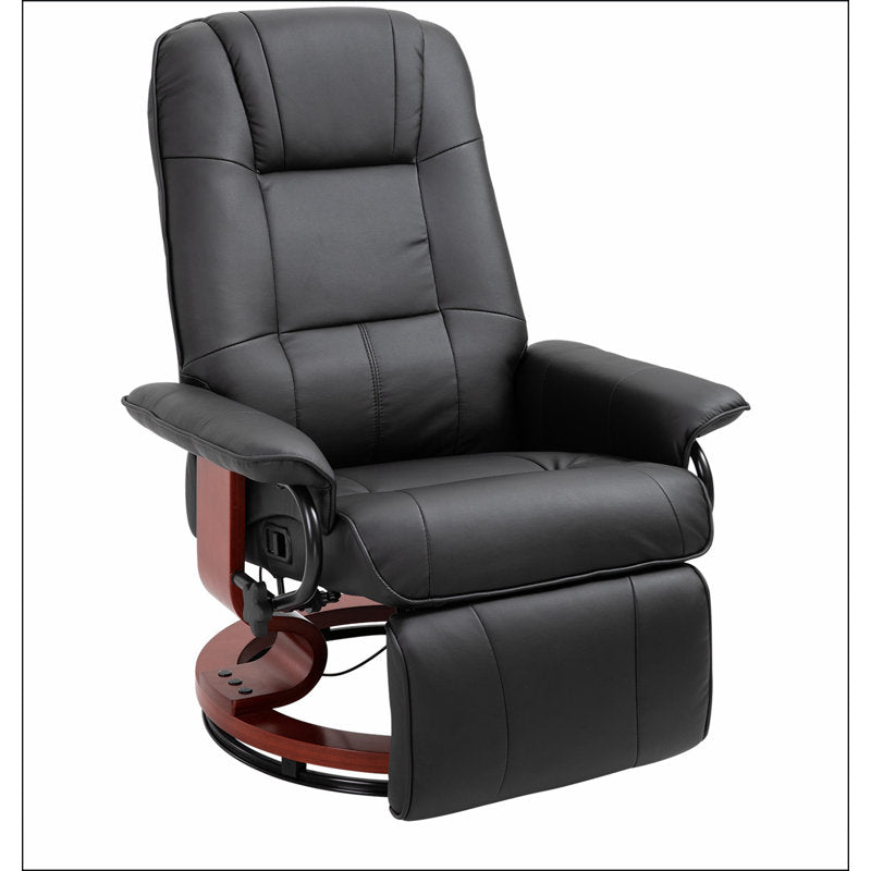 Fauteuil inclinable manuel en similicuir, fauteuil de salon pivotant réglable avec repose-pieds, accoudoirs et base en bois recouvert pour le salon