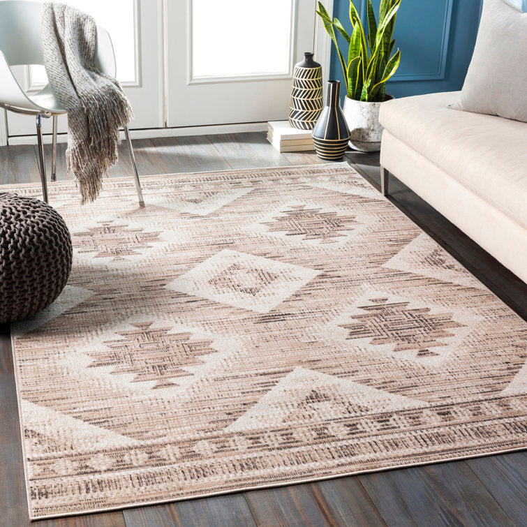 Tapis Hiller style sud-ouest vieilli beige/noir 18 cm x 3,10 m