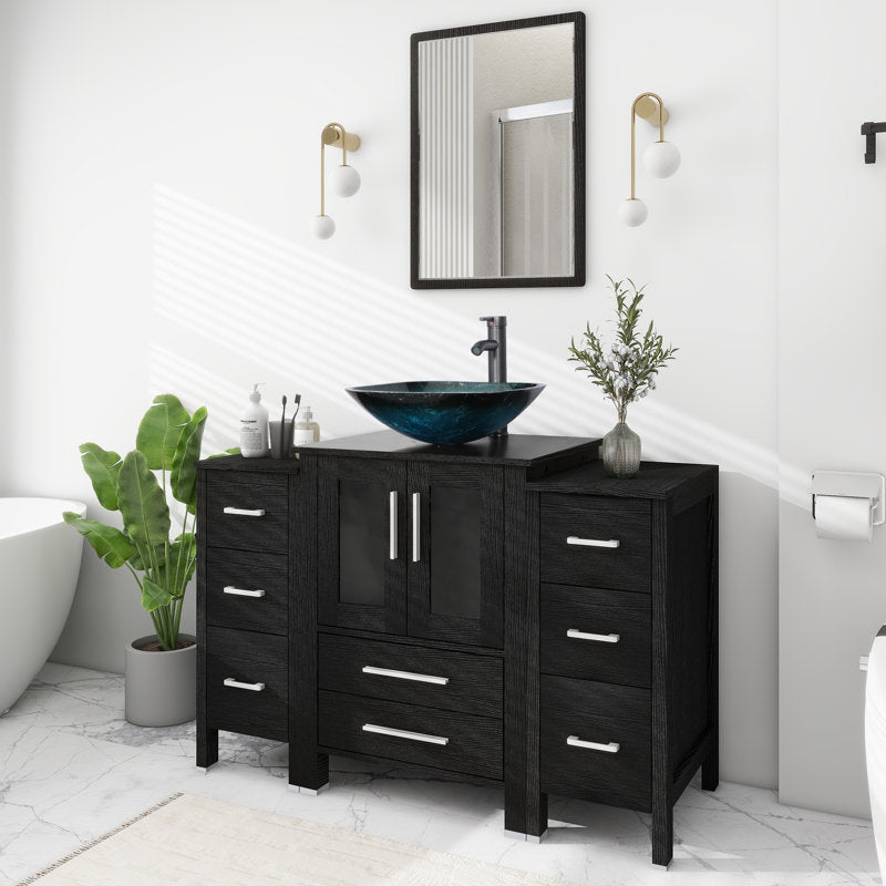 48” inch single vanity set with glass sink, manufactured wood countertop & Sink Only (mirror and faucet not included)