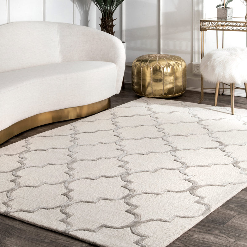 Tapis tufté main ivoire à motif géométrique Noirmont 152 x 244 cm