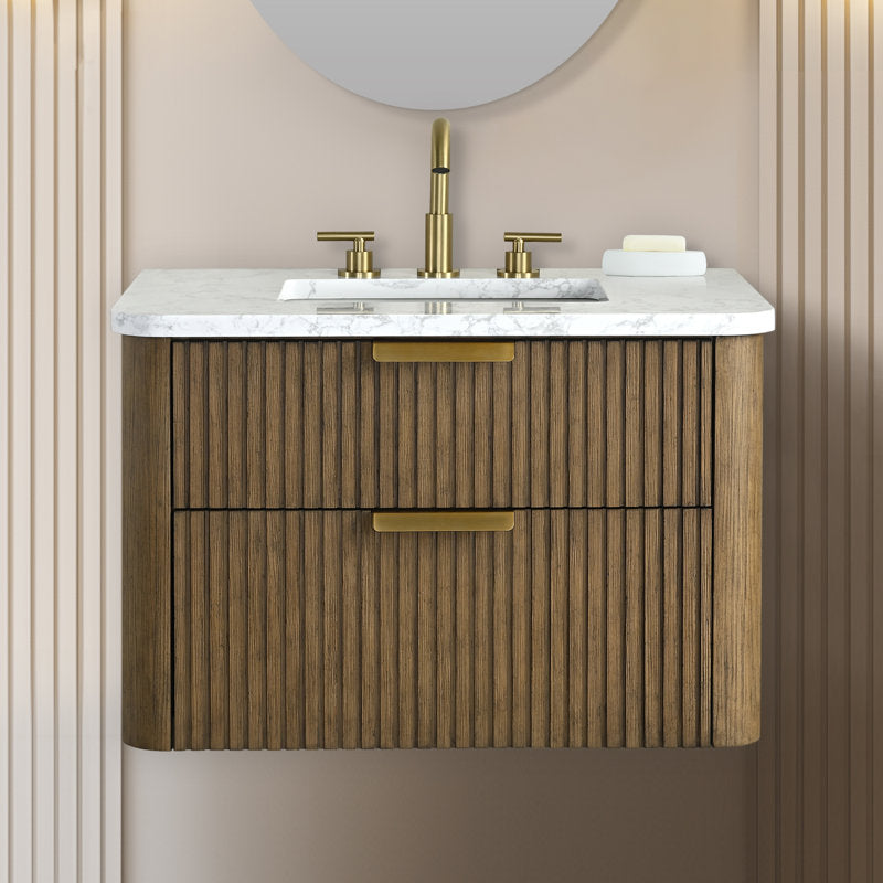 Meuble-lavabo simple mural Liljan 30'' avec comptoir en pierre reconstituée
