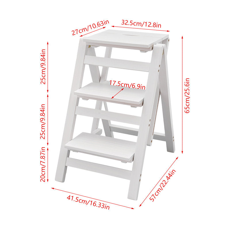 3-Step Wooden Folding Stepladder Stool