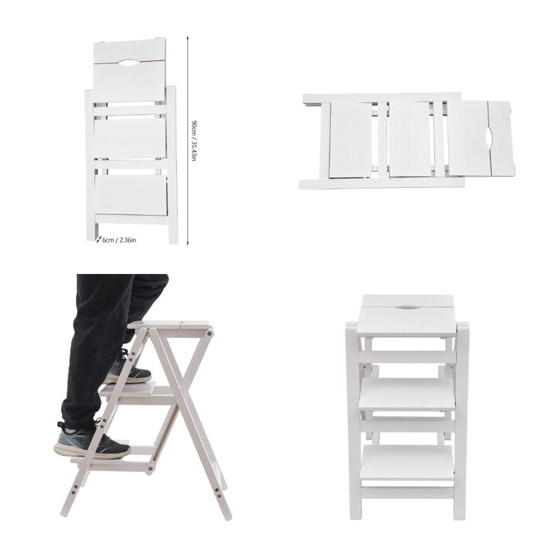 3-Step Wooden Folding Stepladder Stool