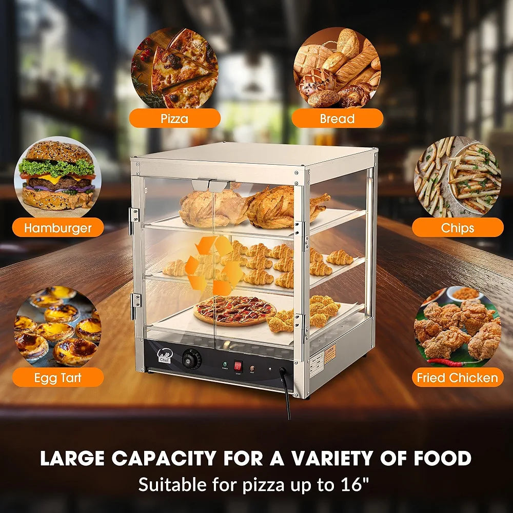 WeChef 20" Commercial Countertop Food 3-Tier Pizza Warmer with LED Adjustable Lighting Food Heater Display Case Stainless Steel for Food Truck Food Tent Fast Food Restaurant ***OPEN BOX***
