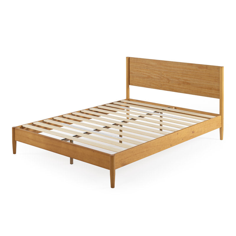 Lit plateforme Whitman, profil bas, style moderne du milieu du siècle, couleur bois brun, taille standard 