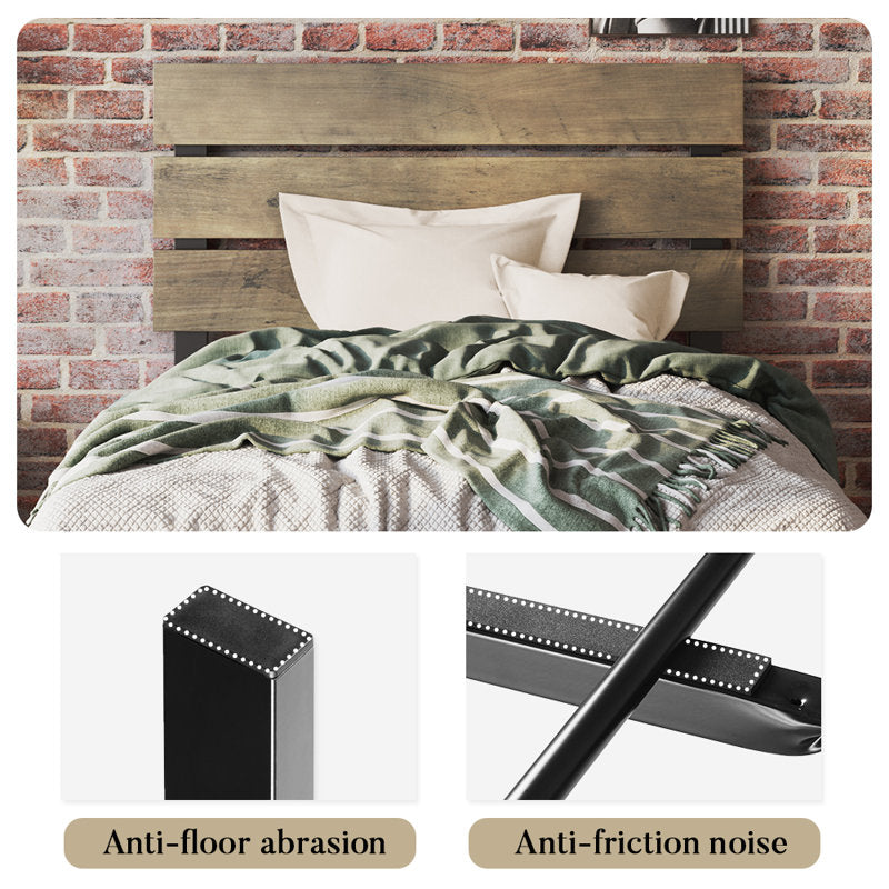 Cadre de lit plateforme en métal Paloma avec tête de lit en bois, sommier non requis, format Queen, marron foncé