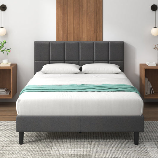 Suhavi Contemporary Modern Tufted Upholstered Platform Bed (Full Size) Dark Grey