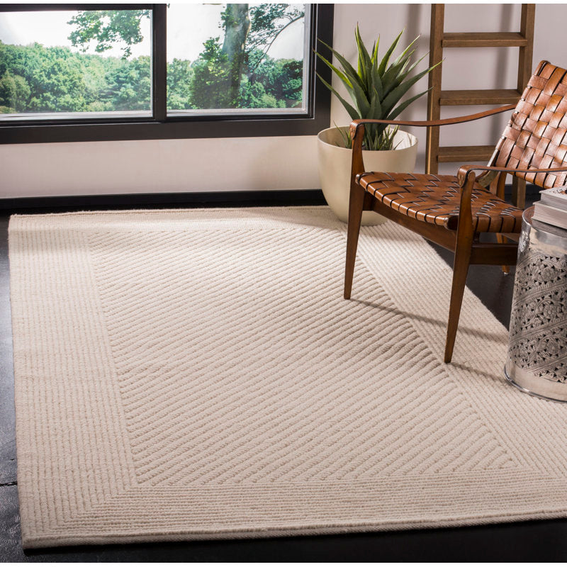 Brookneal hand-woven flat-woven ivory wool and cotton rug 9x12