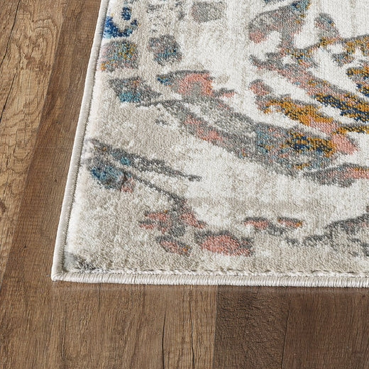 Abani Porto Contemporary Swirl Light Blue and Burnt Orange Area Rug 7'9 x 10'2"