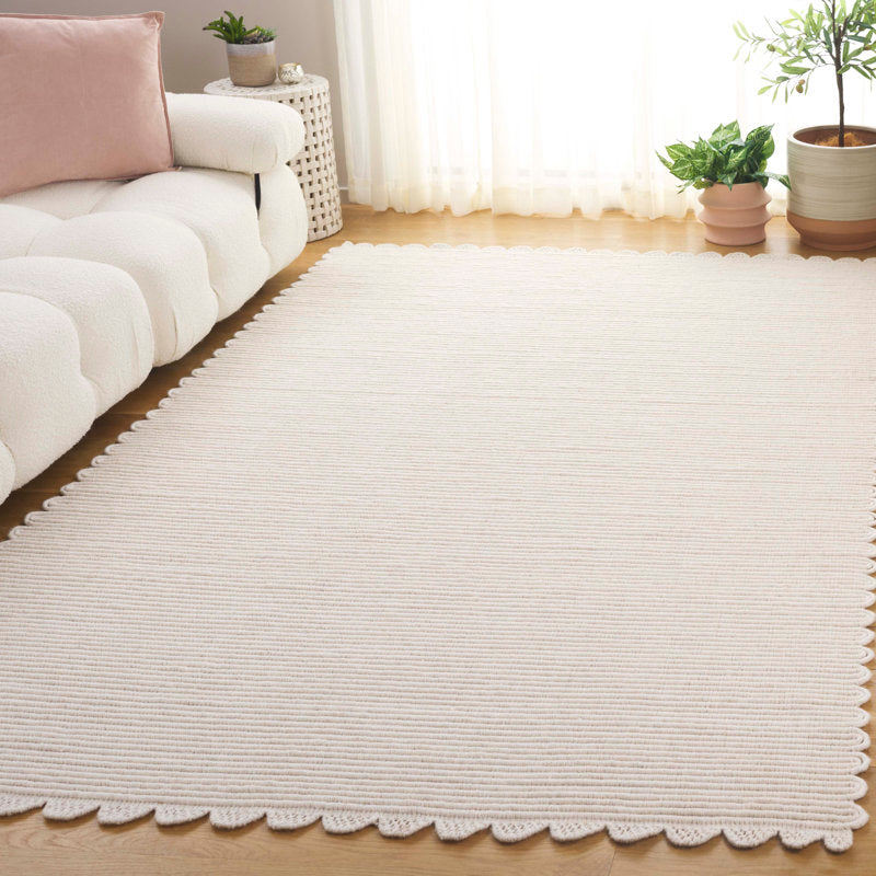 Quaniyah Hand-woven Ivory Striped Wool Rug 6x9 ft
