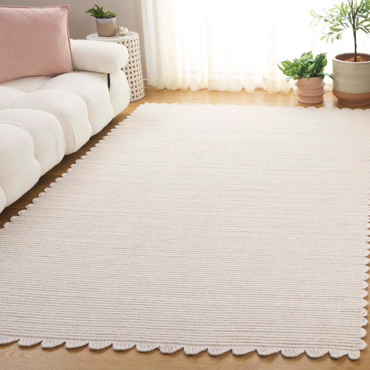 Quaniyah Hand-woven Ivory Striped Wool Rug 6x9 ft