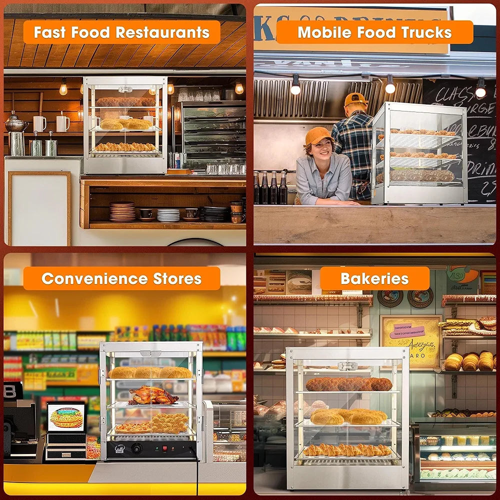 WeChef 20" Commercial Countertop Food 3-Tier Pizza Warmer with LED Adjustable Lighting Food Heater Display Case Stainless Steel for Food Truck Food Tent Fast Food Restaurant ***OPEN BOX***