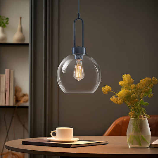 Luminaire Suspendu Noir Mat | Globe en Verre Clair | Prix Liquidation