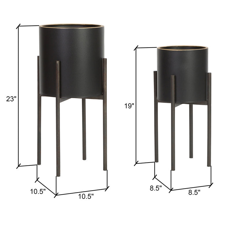 Ensemble de pots de fleurs ronds modernes en métal Huxton pour intérieur