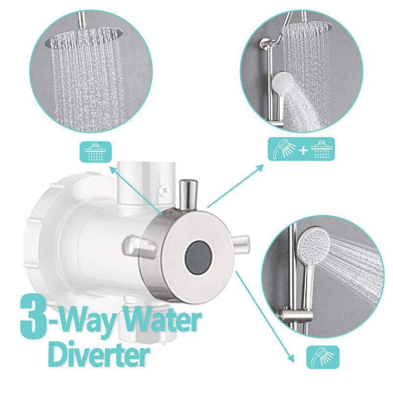Shower System with 10-inch Rain Shower Head, 4-Function Adjustable Dual Shower Head